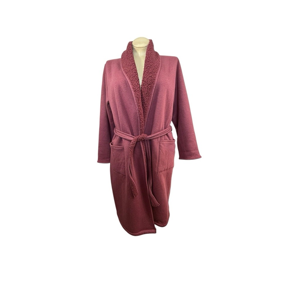 Garnet Hill S Purple ‎ 100% Organic Cotton Robe Sherpa Lined Pockets Belted